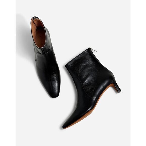 Madewell The Dimes Kitten-Heel Boot in Black Crinkle Patent Leather Size 8.5 - Picture 1 of 9